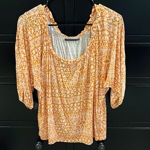 Velvet brand orange and white‎ peasant style women’s top. Size medium.